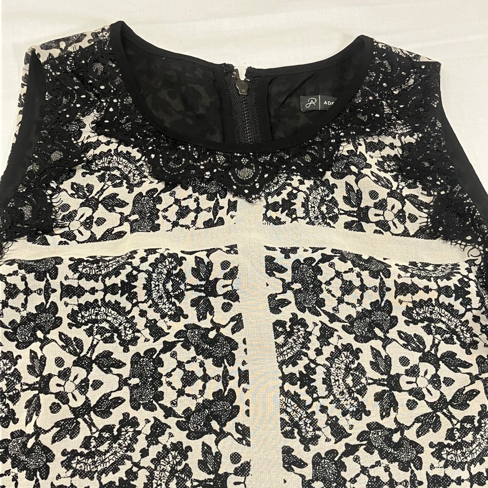 Adrianna Papell Womens Black White‎ Floral Lace Trim Sleeveless Blouse Small S